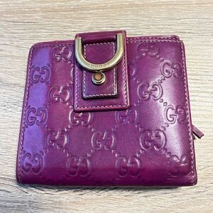 GUCCI Abbey GG Chishima Bifold Purple Leather Wallet